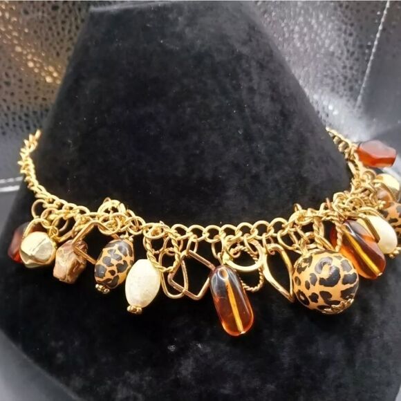 New Courtney Goldtone Leopard Ball Dangle Necklace NWT - Picture 2 of 5